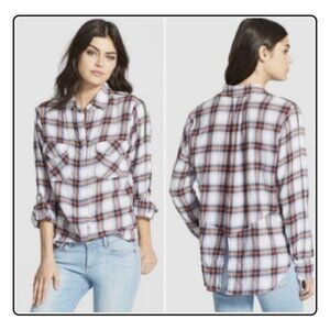 Sam Edelman Riley Plaid Boyfriend Split Hem Button Up Shirt Size S